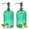 Glass Soap Dispenser - 2 Pack, 14 Oz, Rust Proof Stainless Steel Pump, Refillable Liquid Bottle, Premium Hand Jar Dispenser for Bathroom, Kitchen,