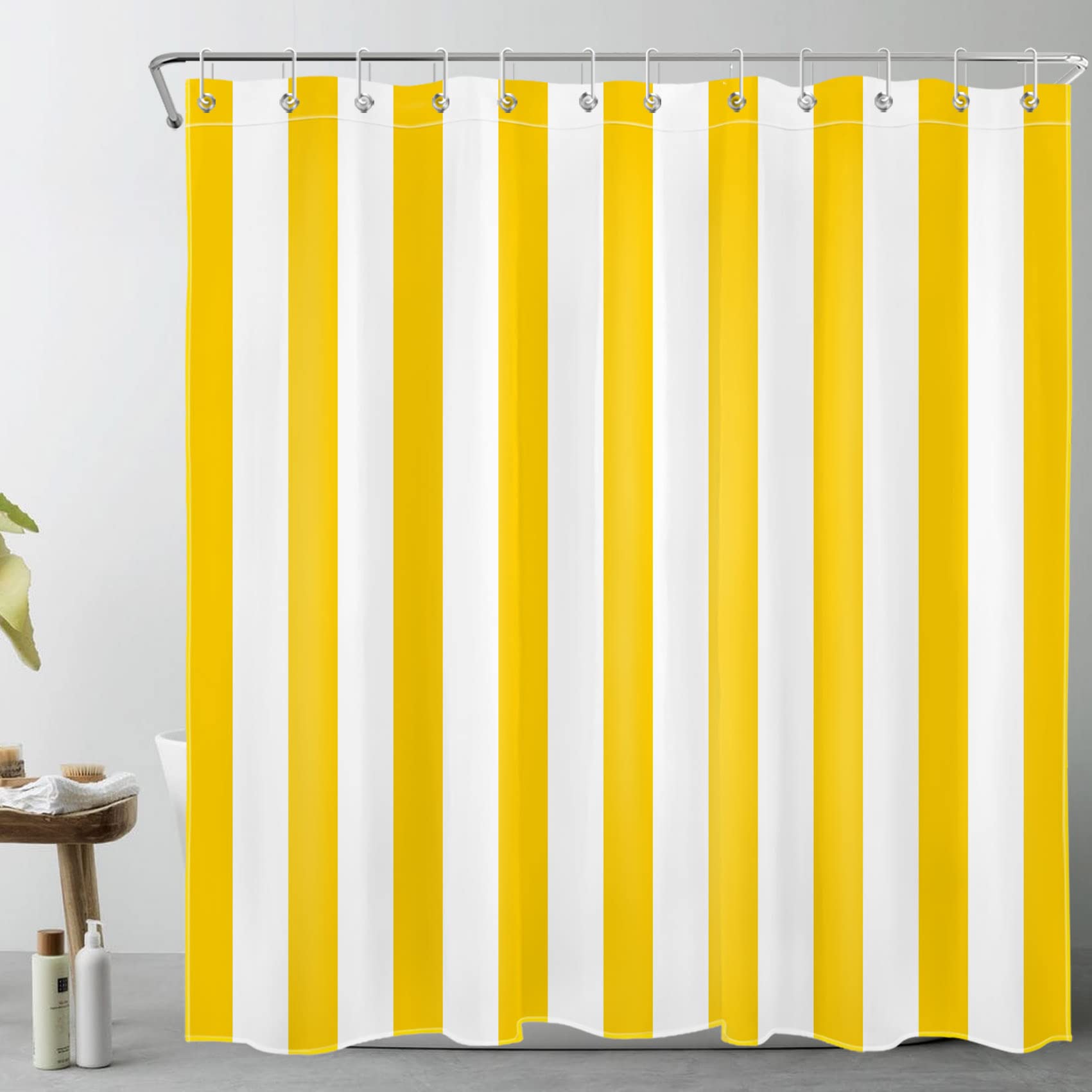 LB Yellow and White Striped Shower Curtain Simple Geometric Art Shower Curtains for Bathroom Minimalist Polyester Anti Mould Waterproof Extra Long
