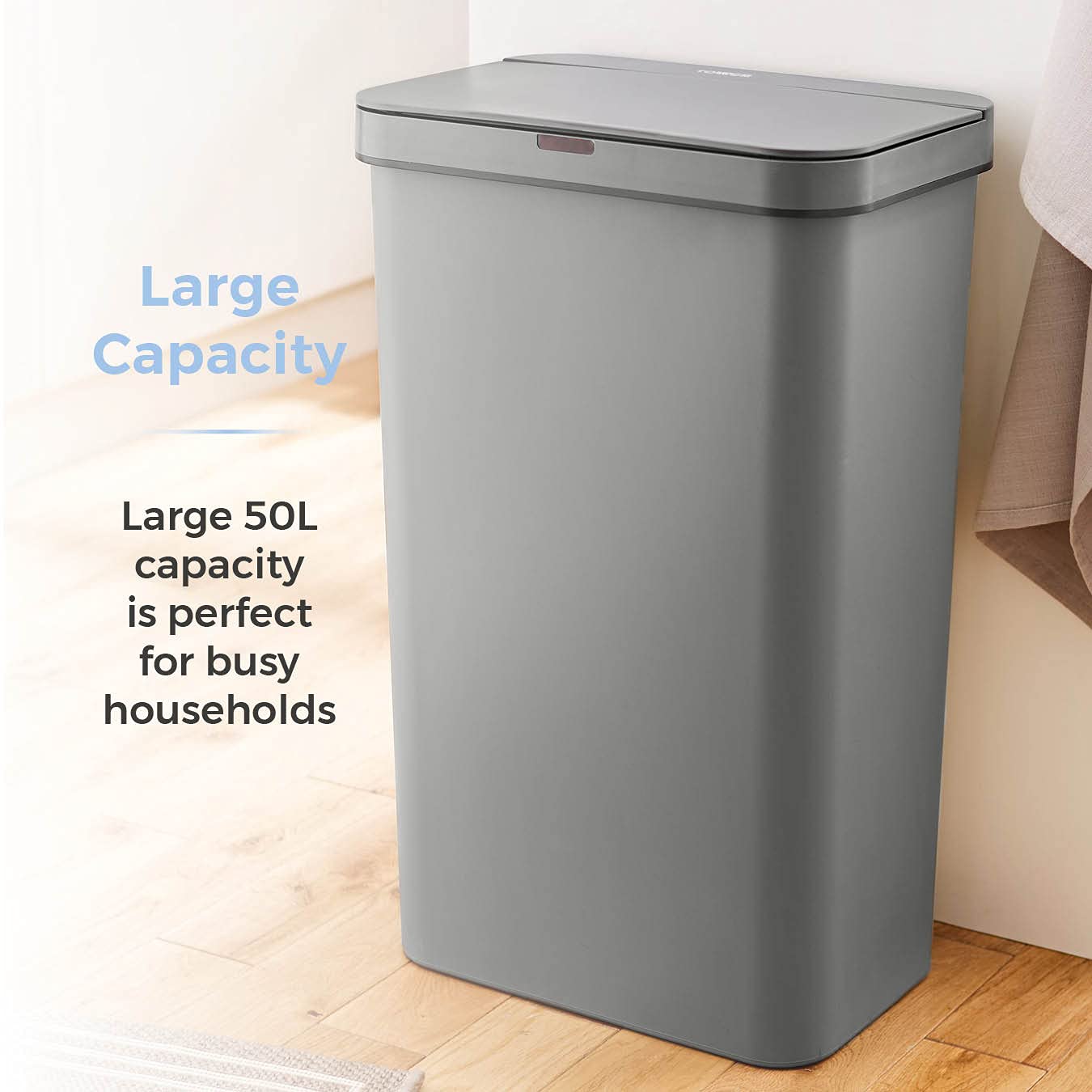 Tower T838005G Sensor Bin with Retainer Ring, Battery-Operated, 50L, Grey