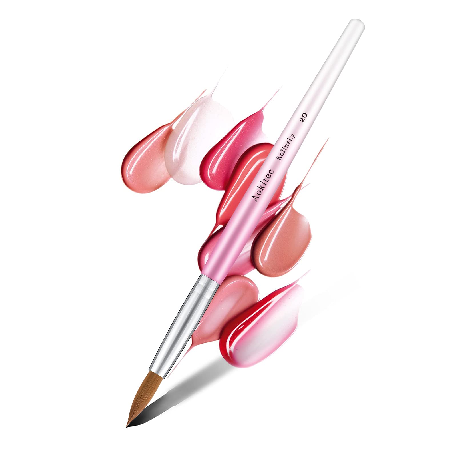 Aokitec Acrylic Nail Brush for Acrylic Powder, 20# Nail Brush for Acrylic Application, 100% Oval Kolinsky Sable Nail Brush, Nail Art Painting Tool