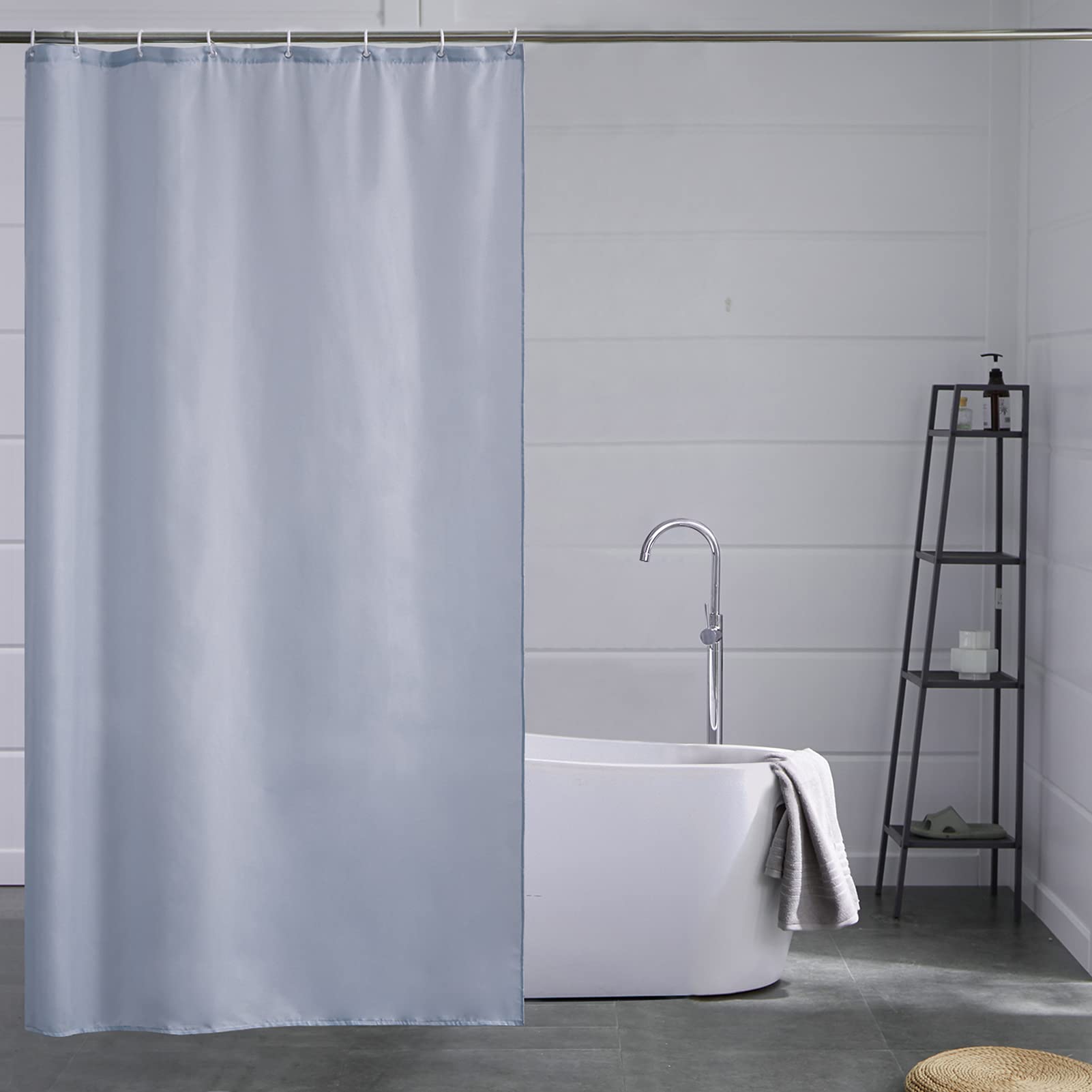 Furlinic Blue Grey Shower Curtain Mould Proof Resistantand Waterproof Washable Polyester Fabric Bath Curtains with Weight Tape 8 Hooks for Wetroom