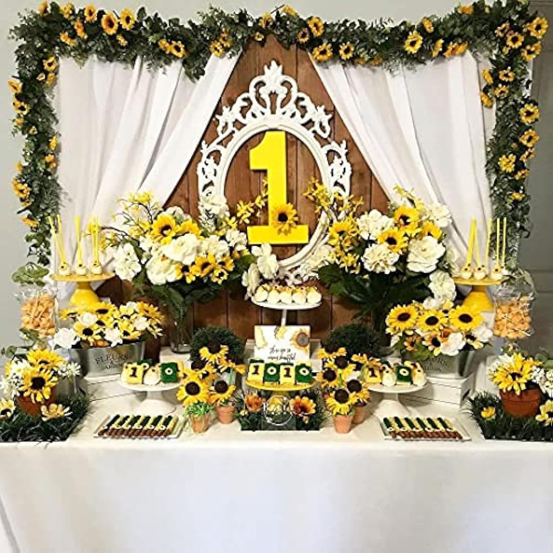 Beferr 4 Pcs Artificial Sunflower Garland Fake Silk Sunflowers Daisy Vines Yellow Faux Flower Garland Wall Hanging Plants for Home Wedding Party Garden Decoration DIY Wreath