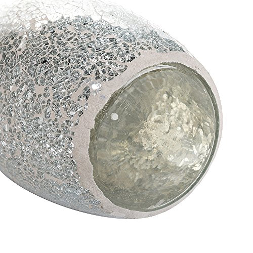 London Boutique Large Tall Vase 18" 40cm Vases for Flowers Handmade Decorative Mosaic Glitter Vase Sparkled Glass gift present (Large Silver)