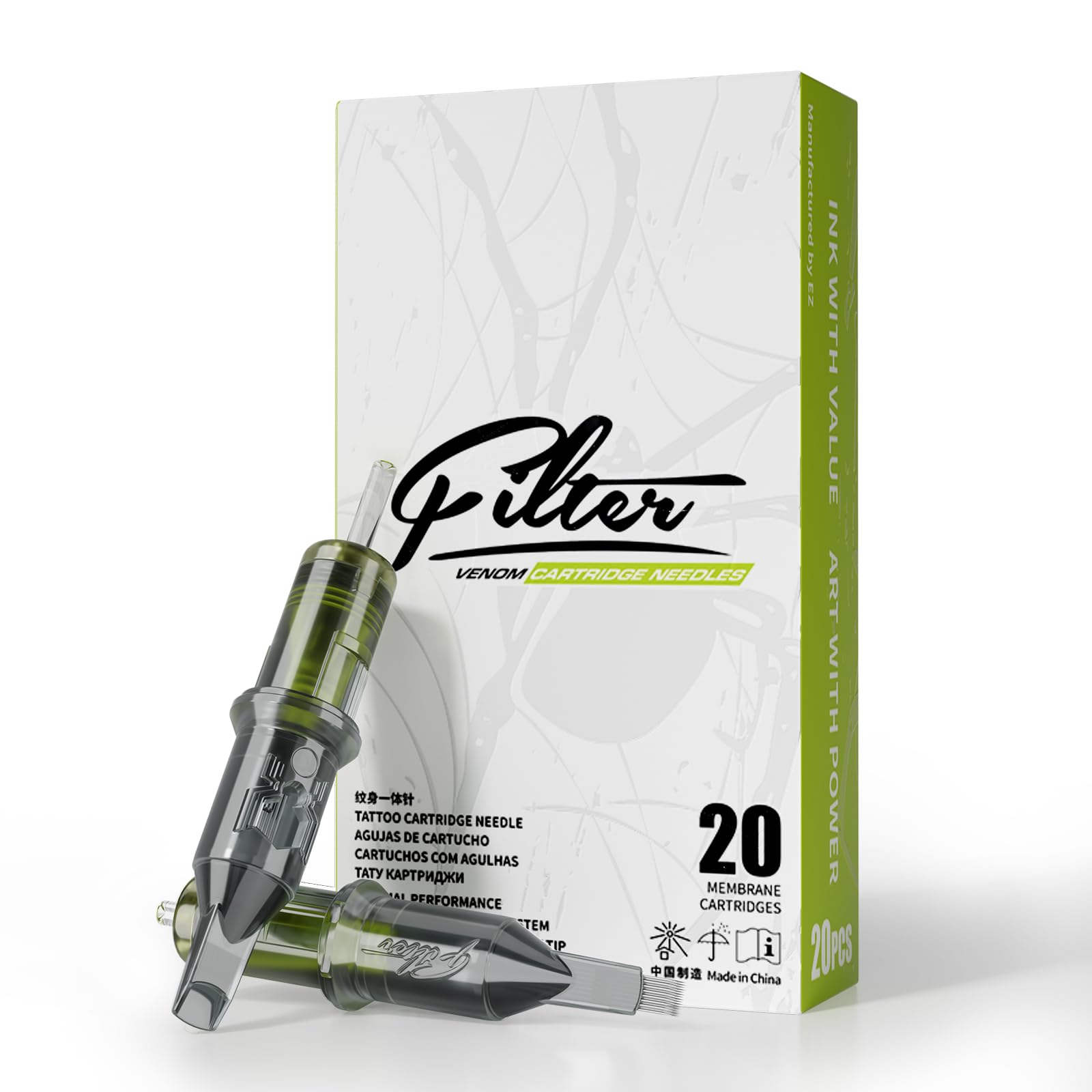 EZ Tattoo Cartridge Needles - 20Pcs #12 (7RM) Standard Curved/Round Magnum Disposable Tattoo Needles Cartridges for Tattoo Gun Machine - Venom