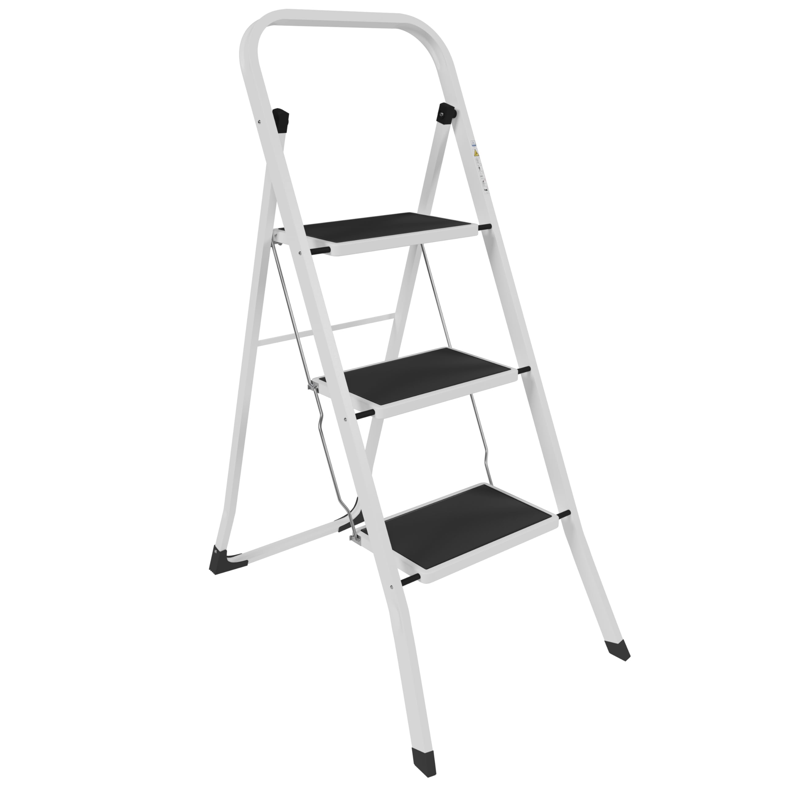 Home Vida 3 Step Ladder - Heavy Duty Steel Folding Ladder with Slip-Resistant and Wide Steps, Folding Mechanism, 150kg Max Load,