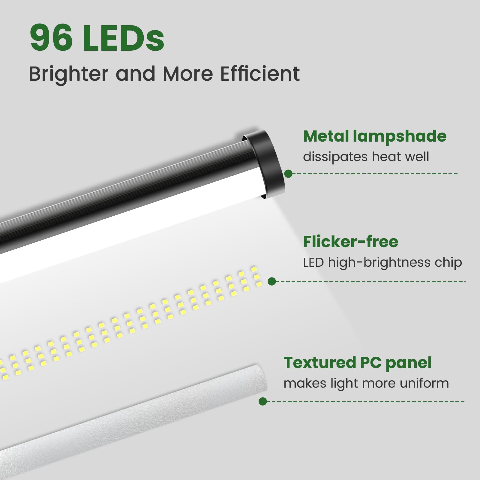 wolezek 96 LEDs Grow Lights for Indoor Plants, 16.5" Height Standing Grow Light, 20W 6000K LED Grow Light Full Spectrum, 3 Mounting Modes Grow Lights