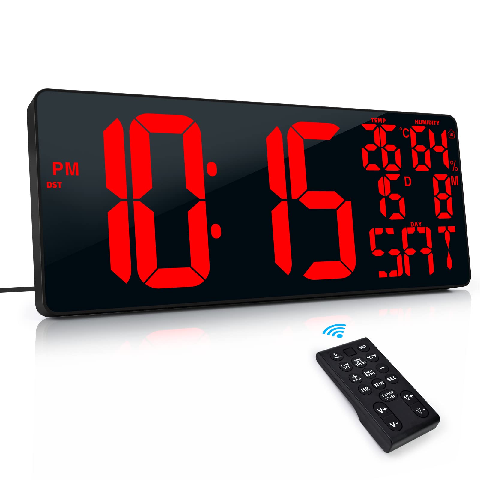 XREXS 18 Inch Extra Large Digital Wall Clock with Remote Control, LED Large Wall Clocks, Count Up/Down Timer, Auto-Dimming Alarm Clock with