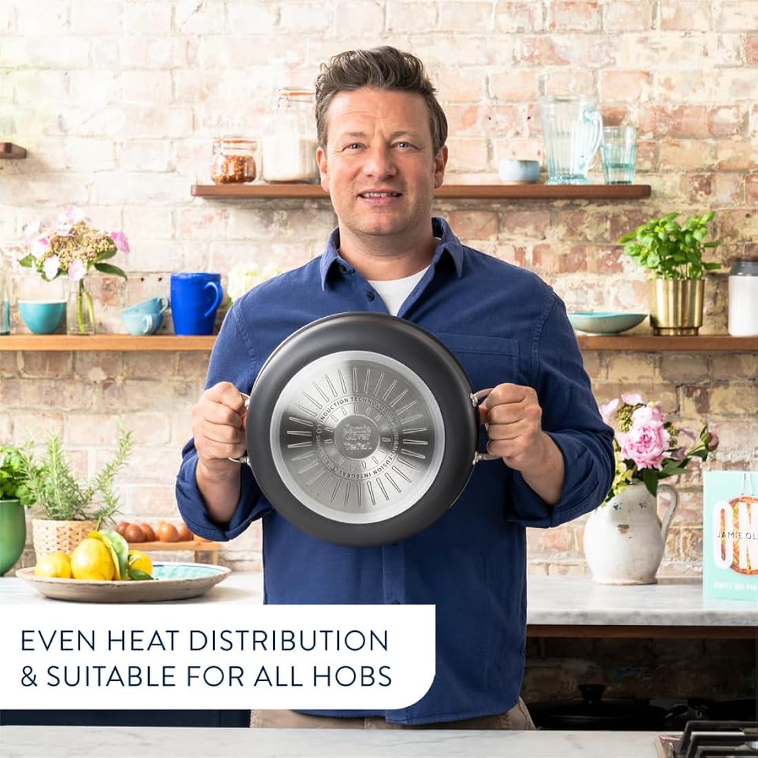 Tefal Jamie Oliver Cook’s Classics Frying Pan, 30cm, Hard Anodised Aluminium, Non-Stick, Oven-Safe, Induction Compatible, Riveted Handle, Black – H9120744