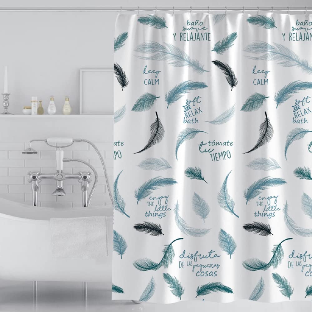 GONOVE Shower Curtain for Bathroom 180 x 200 cm Mildew Resistant Waterproof Thicken Polyester Fabric Feathers Shower Curtain Liner Long Bath Curtain