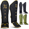 XTEN SPORTS Shin Guards Muay Thai, MMA, Gel Integrated Padding, Training Sparring, Boxing, Kickboxing, BJJ, Taekwondo Protective Gear, Golden, XL