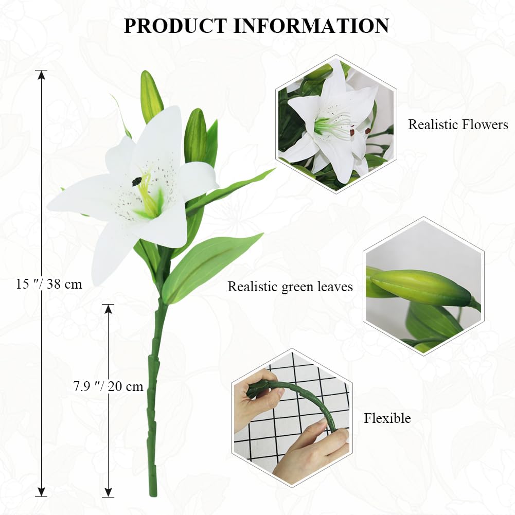Olrla 20pcs White Artificial Lily Flowers, Real Touch Tiger Lily Easter Lily Fake Spring Flowers for Wedding Home Office Easter Decoration