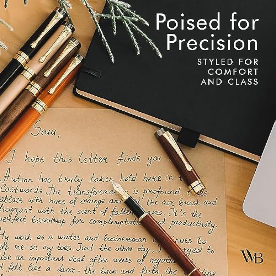 Wordsworth & Black Fountain Pen Set, Luxury Bamboo Wood - Extra Fine Nib, Gift Case; Includes 6 Ink Cartridges, Ink Refill Converter -Journaling, Calligraphy; Drawing, Smooth Writing [Black Wood]