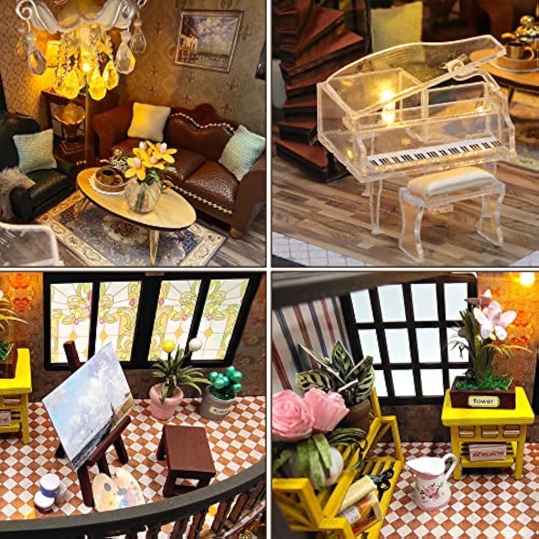 Spilay Diy Miniature House Kit, Wooden Mini Doll house with Furniture and Dust Cover and Music Box, 1:24 Creative Room Idea Gift for for Christmas Valentine's Day - (Dream Building Pavilion) M2132