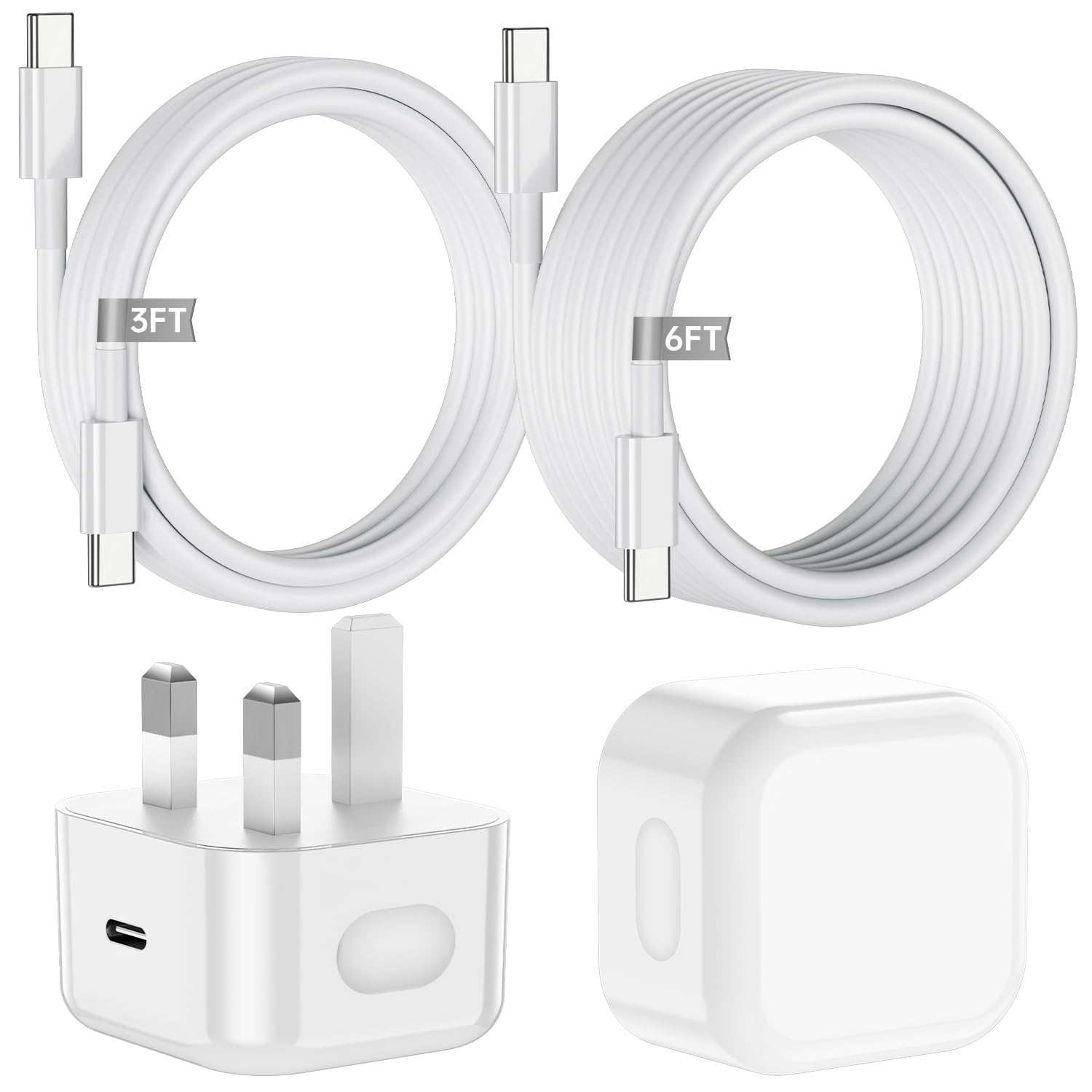 iPhone 17 16 Fast Charger, 20W USB C Fast Charger Plug with 1M+2M USB C to C Type C Cable for iPhone 17/17air/17 pro/17pro max/17plus/ iPhone16/15