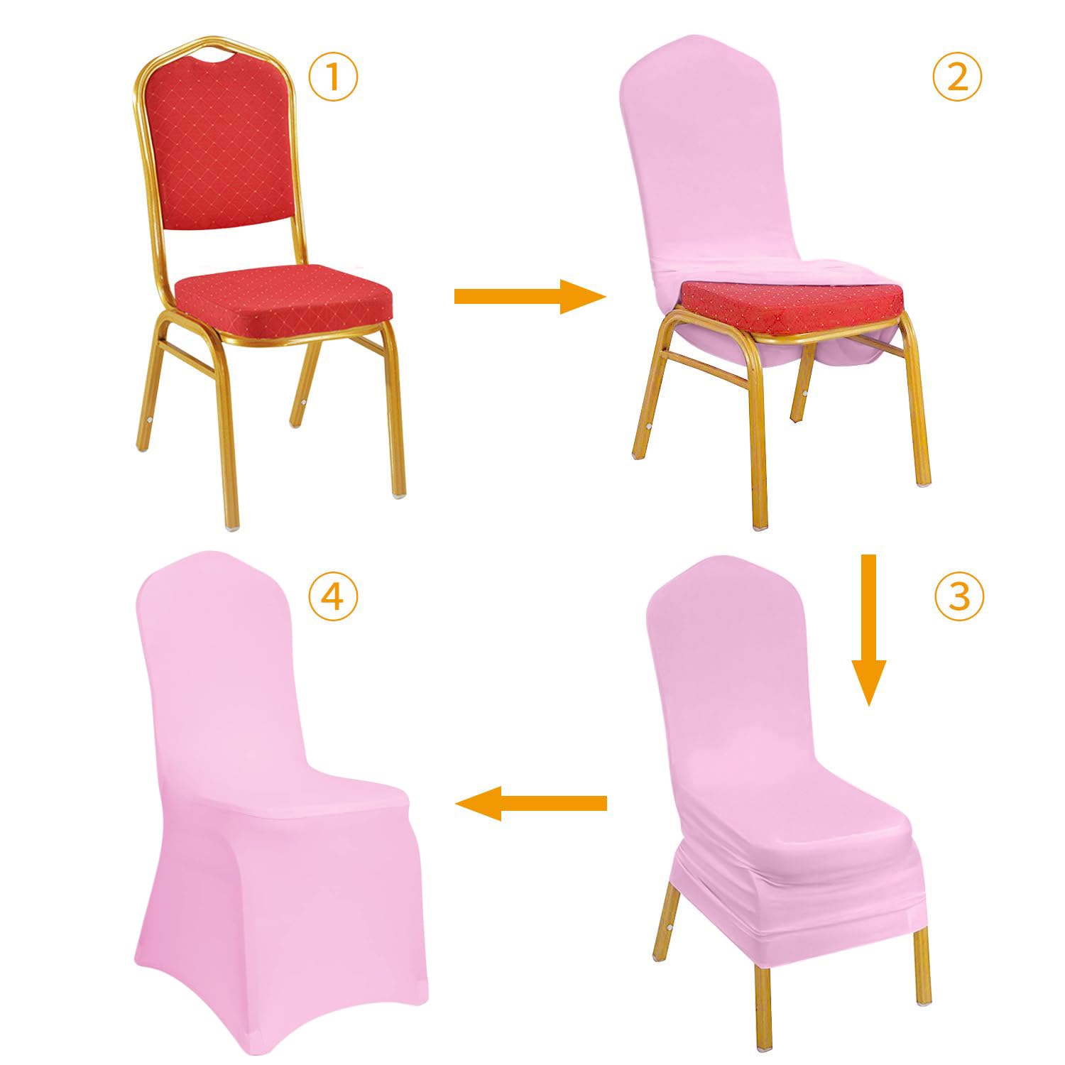 Kapwall 12 PCS Pink Chair Covers, Spandex Stretch Washable Chair Covers for Wedding,Party and Banquet