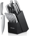 D.Perlla Knife Set, 16 Pieces High Grade Stainless Steel Kitchen Knives Set with Wooden Block, Sharp and No Rust Kitchen Knife Set with Knives, Steak