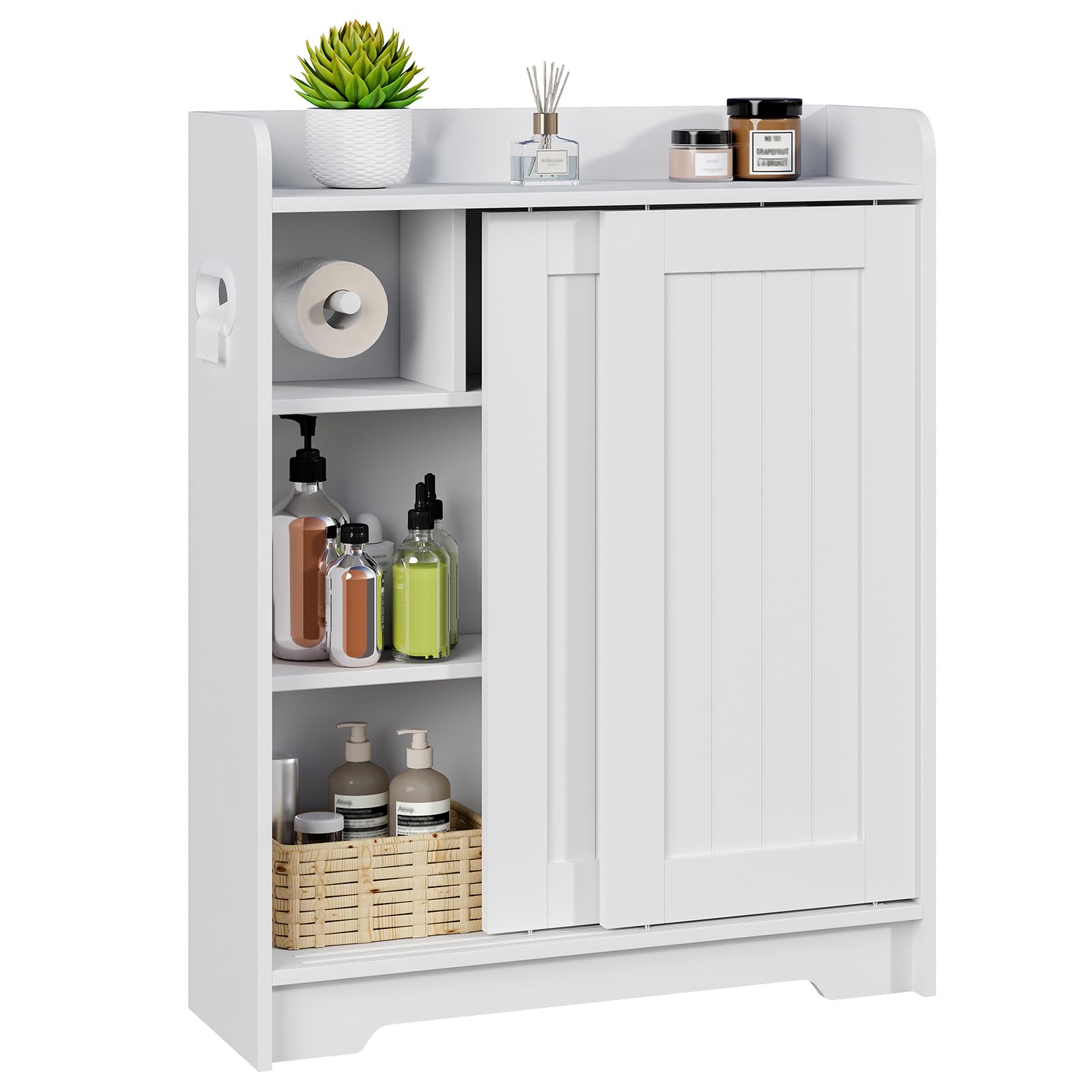 Kaukinye Bathroom Floor Cabinets, Slim Bathroom Storage Cabinet with Sliding Door, Ideal for Toilet Paper Holder, Adjustable Shelves, Next to Toilet