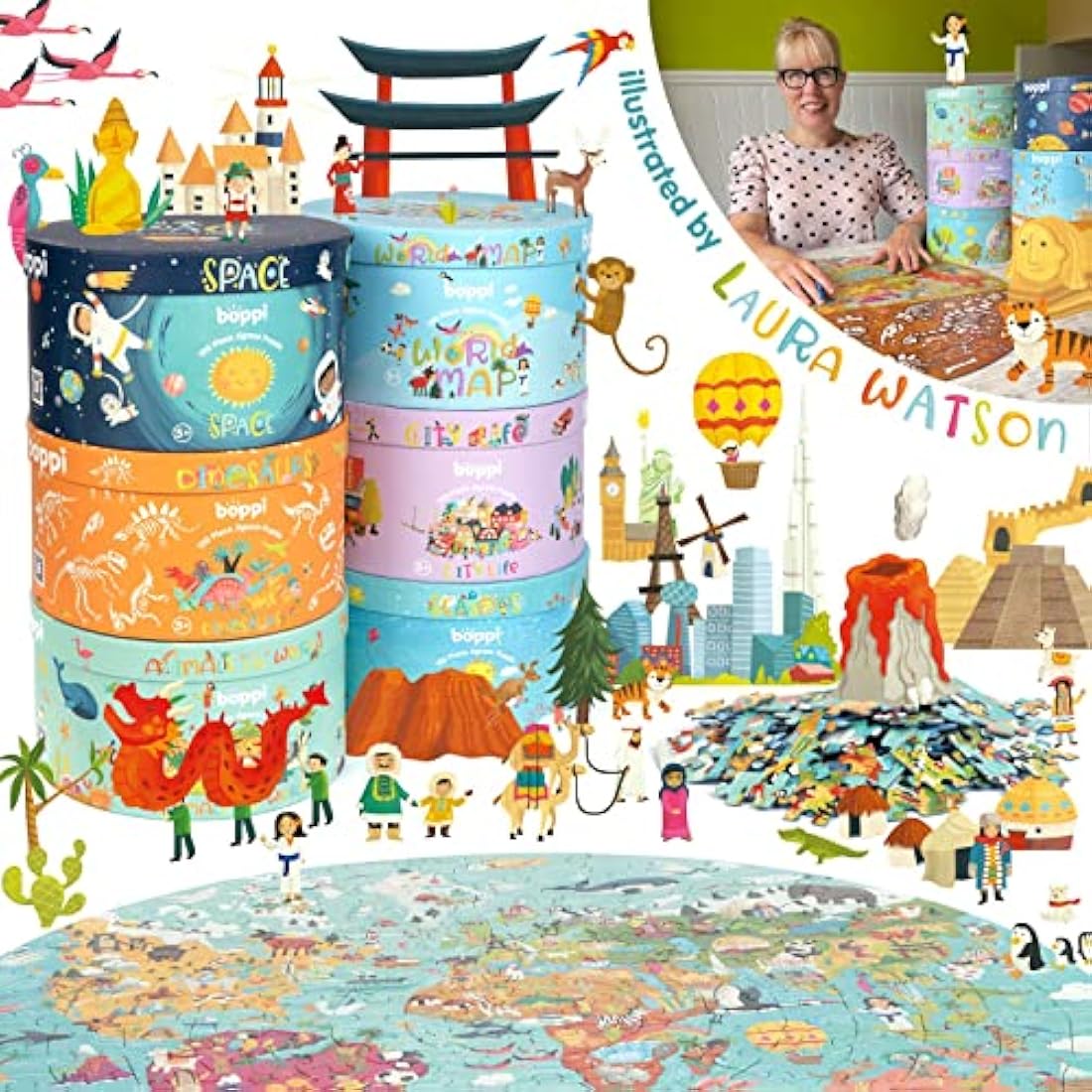 Boppi puzzles for 5+ year olds / 150 Piece Round Circle Space Jigsaw Puzzles for Kids Aged 5-8 Made with 100% Recycled Card – Space