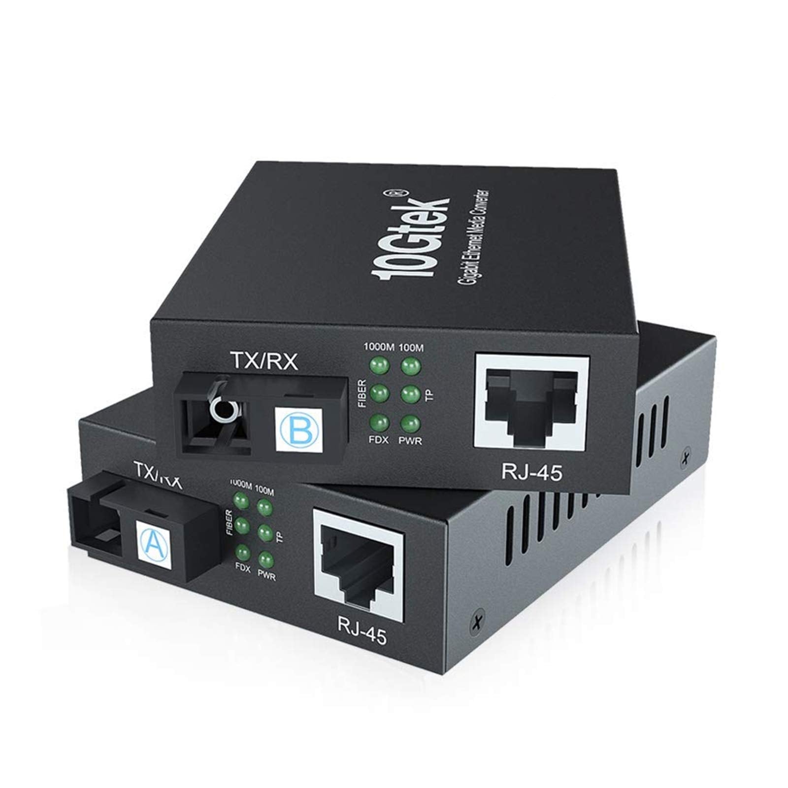 a pair of Gigabit Ethernet Media Converters with Built-in Bidi Singlemode Simplex SC Transceivers, 10/100/1000M RJ45 to 1000Base-LX, up to 20km, with