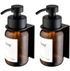 2 Pack Glass Soap Dispenser with Wall Mount, Self-Adhesive, Stainless Steel Pump Dispenser for Liquid Soap, No Drilling Required, 250ml (Amber/Black)