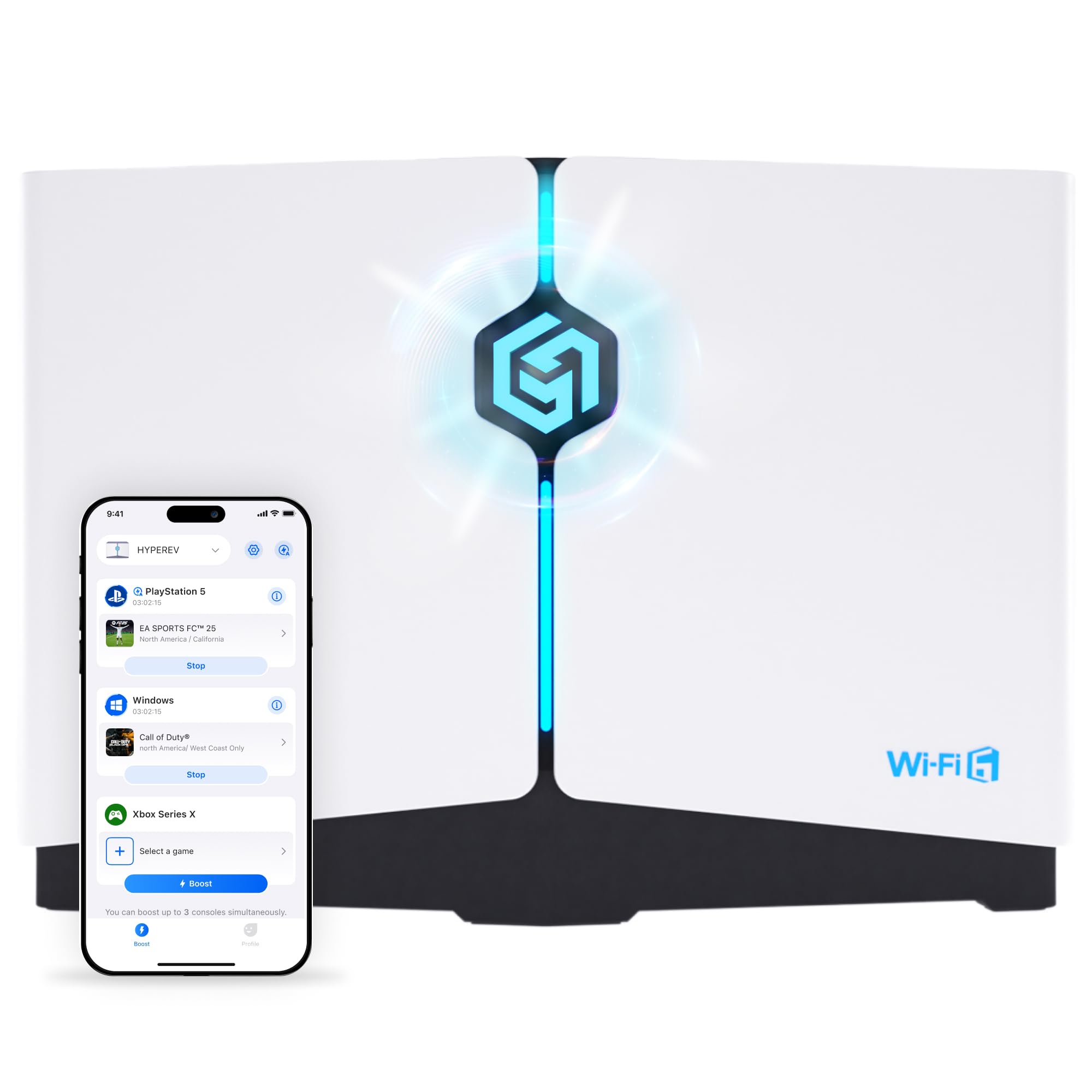 HYPEREV Wi-Fi 6 Gaming wifi booster router for PS5, PS4, Xbox, Switch, PC | 3-Month GearUP Console Booster | Internet Booster for WiFi Gaming|