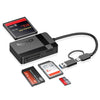 SDCard Reader, Multi-Format Memory Card Reader 4-in-1 usb C USB 3.0 Dual Connector Adapter Supports SD, MS, CF, TF, and Micro SD Cards. Compatible