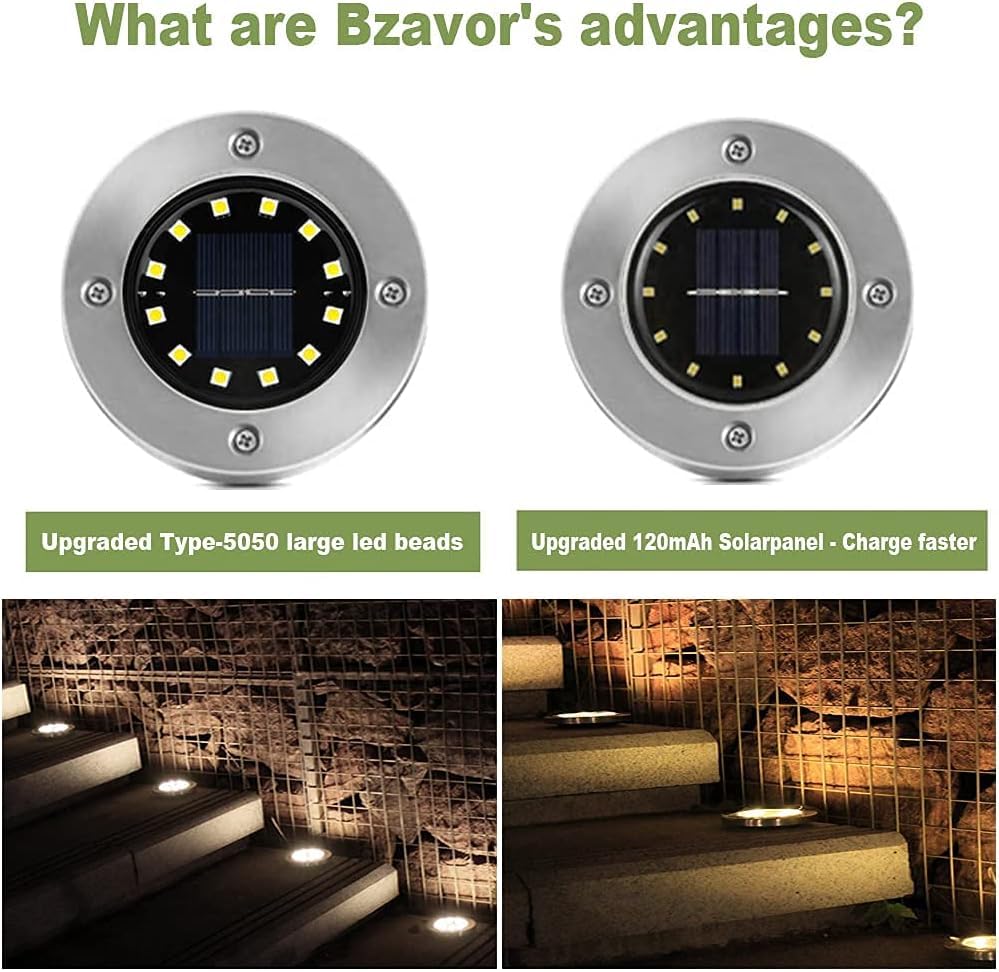 Bzavor Pack of 12 Solar Floor Lights Outdoor Garden 12 LEDs Solar Lights with Upgrade, Floor Light Solar Outdoor, Solar Panel Garden Light Solar Lamp