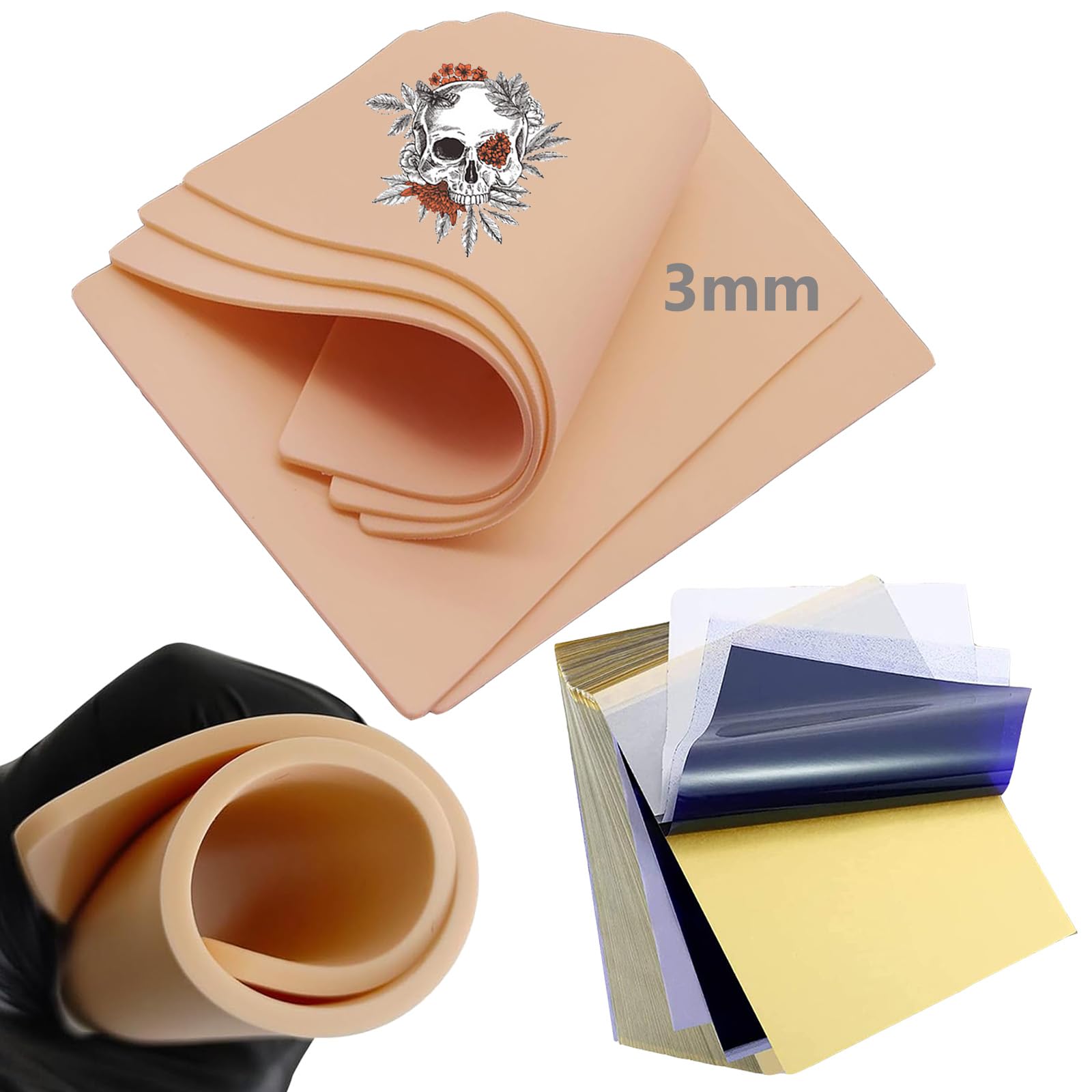 24 Pieces Tattoo Skin 3 mm with Transfer Paper Set, Unihuby 4 Pieces Synthetic Skin 3 mm and 20 Pieces Stencil Paper Practice Skin for Tattoo Practice