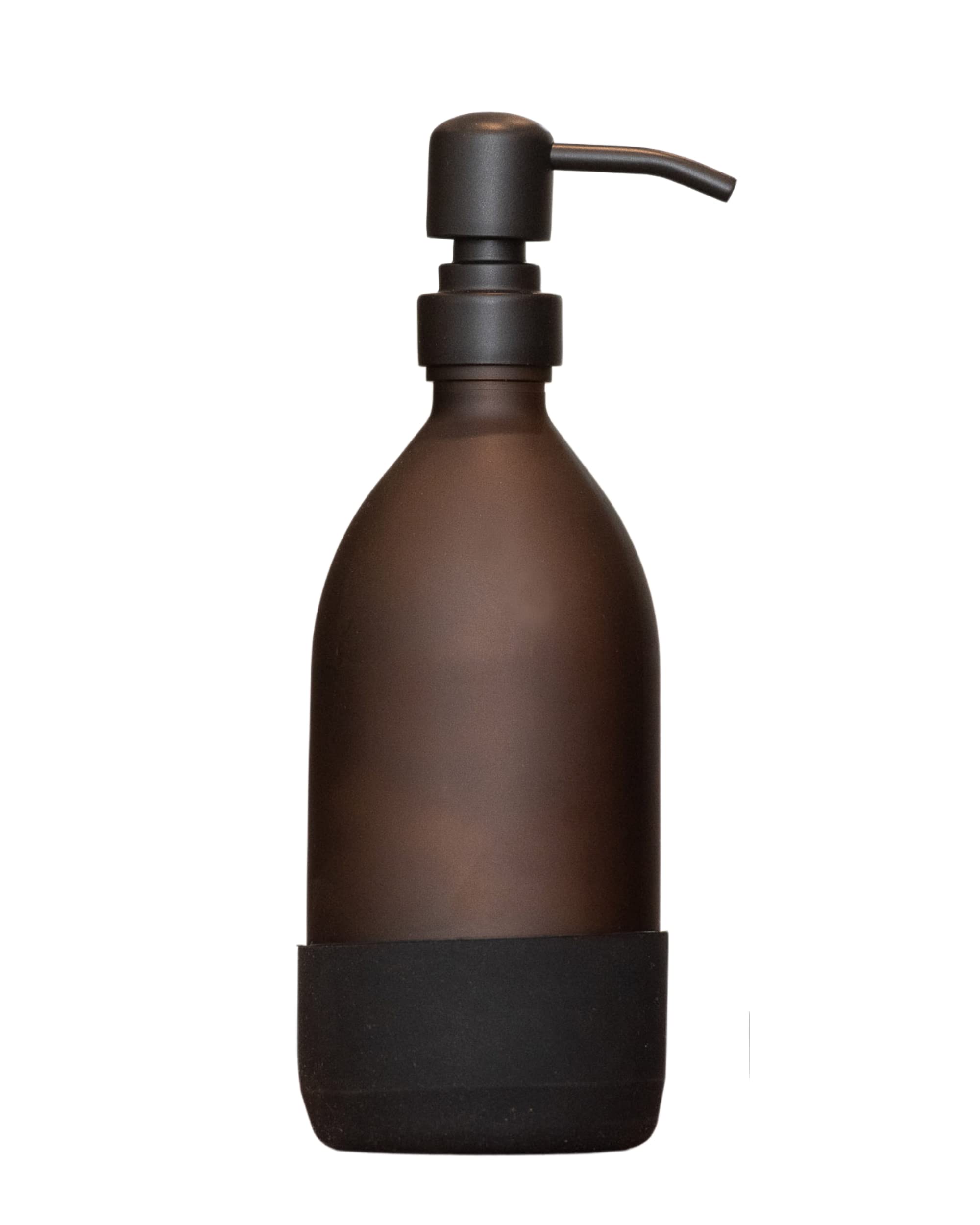 Amber Glass Black Hand Soap Dispenser 500ml and 250ml Options - Matte Glass & Non-Slip Base - Great Kitchen or Bathroom Soap, Conditioner or Shampoo