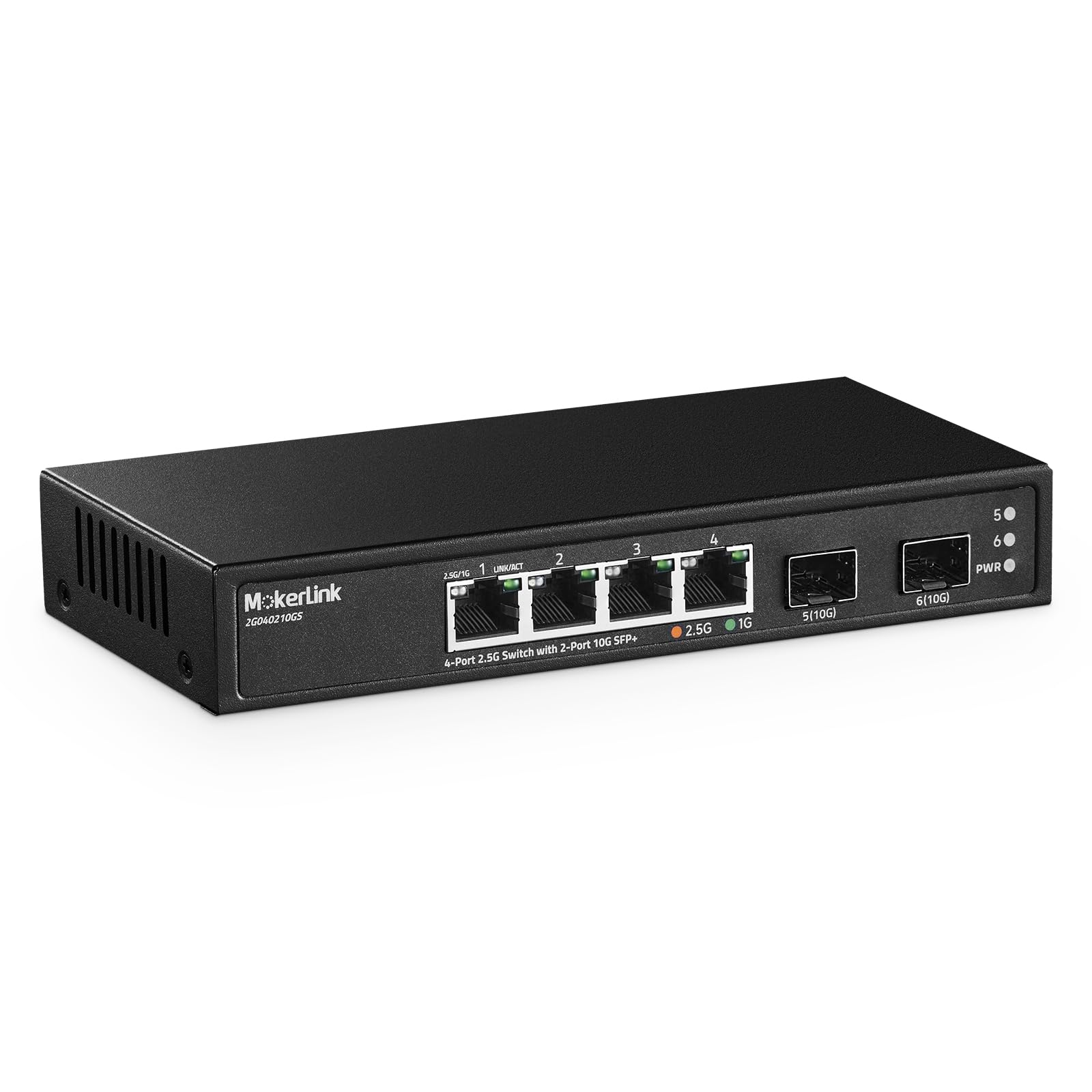 MokerLink 4 Port 2.5G Ethernet Switch with 2 Port 10G SFP+ Slot, 4 x 2.5G Base-T Ports Compatible with 10/100/1000Mbps, Metal Unmanaged Fanless Small