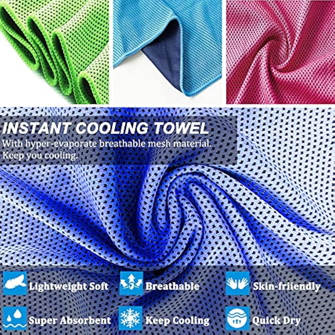 YQXCC 8 Pcs Cooling Towel (120x30 cm) Cool Cold Microfibre Ice Towel for Neck, Yoga, Golf, Gym, Camping, Running, Workout & More Activities
