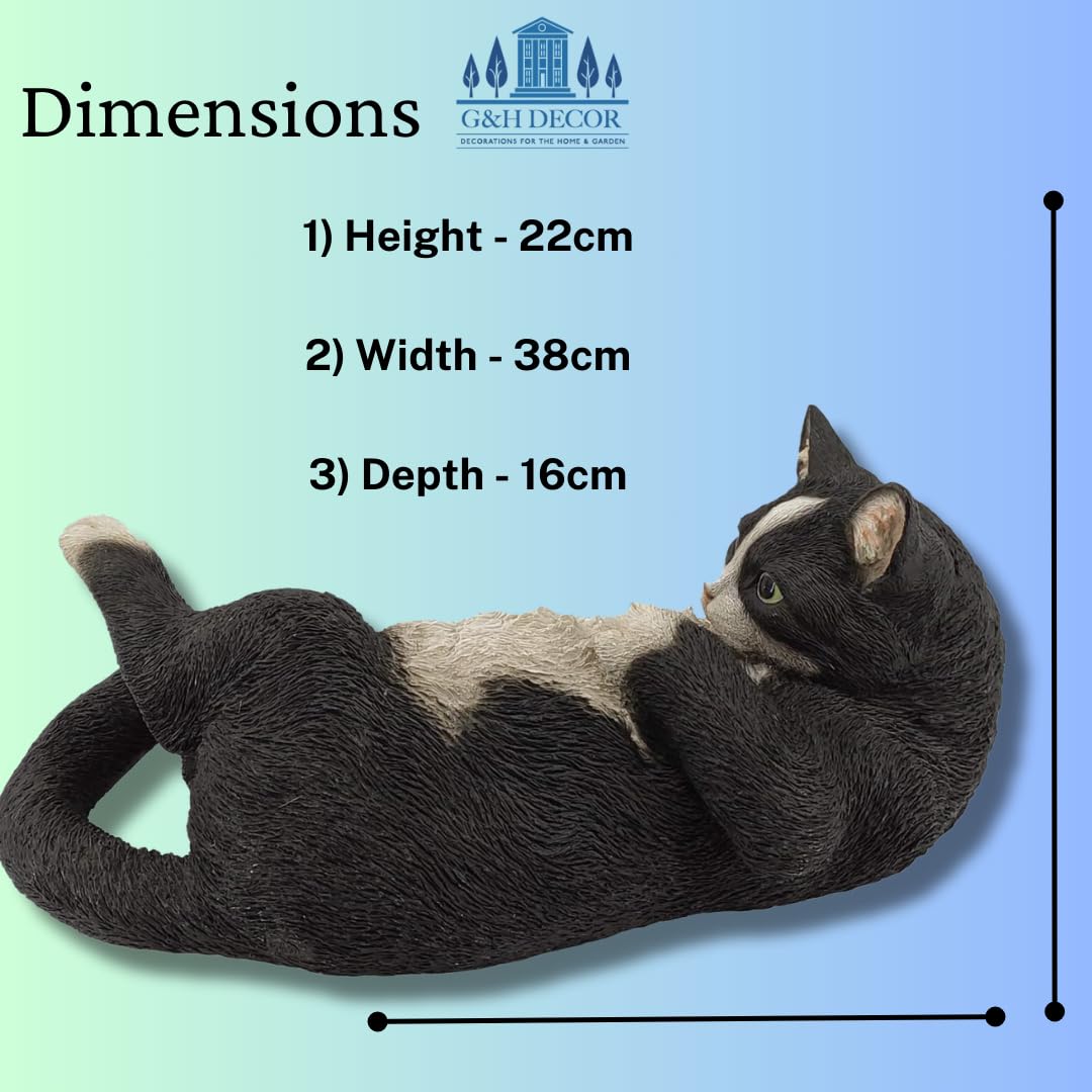 G&H Decor ? 38cm Black and White Cat Ornament ? Hand Finished Cat Garden Ornaments Outdoor with Intricate Detail ? Frost and Fade Resistant Cat