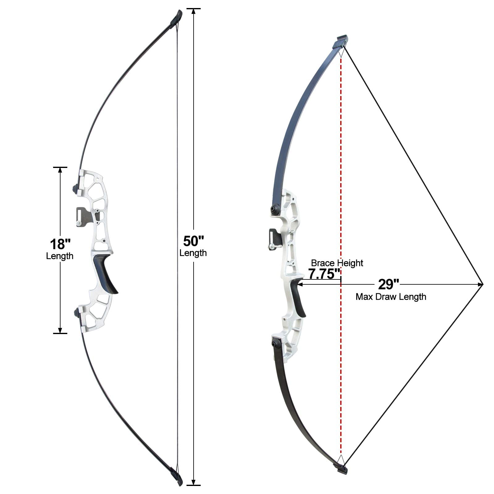 D&Q Archery Set Adult Bow and Arrow Set Adult Takedown Recurve Bow Hunting Bow Target Practice Competition Survival Longbow Right Hand 50" 30lbs,