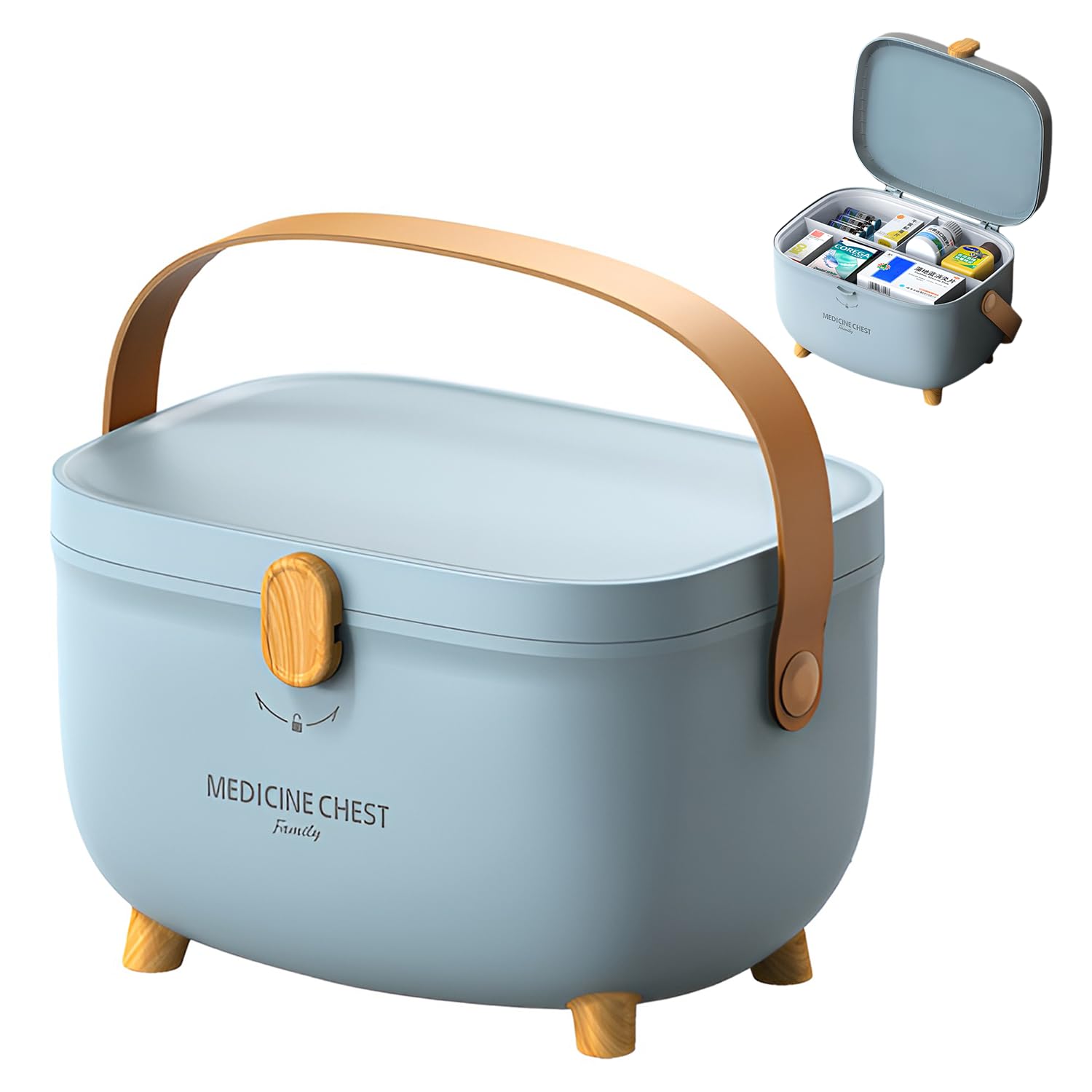 Accmuzzy Medicine Storage Box - Multi Grid Lockable Assistant for Home, Office, School & Emergencies (Blue)