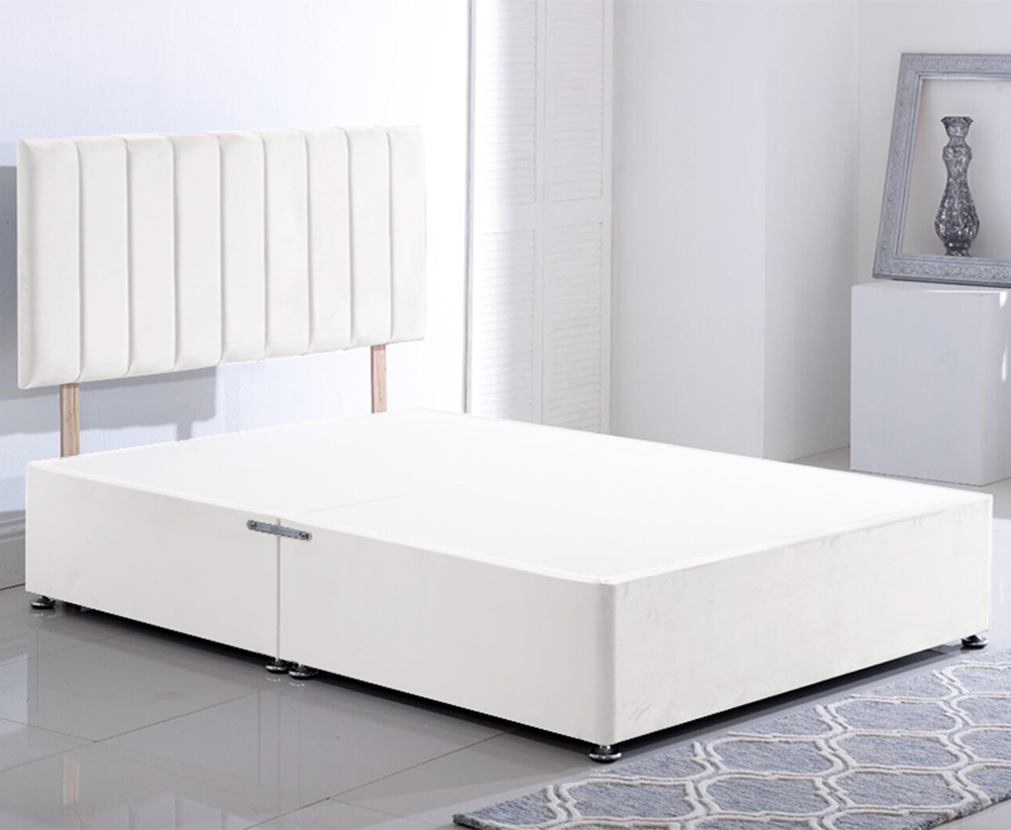 ComfoRest Small Double Divan Bed with No Drawers - 4FT - (White Plush) - Minimalist Frame for Compact Spaces - Reliable Design for Versatile Living