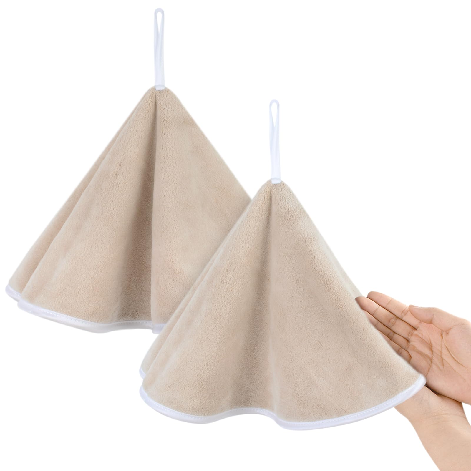 VIVOTE Super Soft & Quick Drying Microfibre Round Kitchen Hand Towels, Hanging Hand Towel for Bathroom (Light Brown, 2pack 50x50cm)