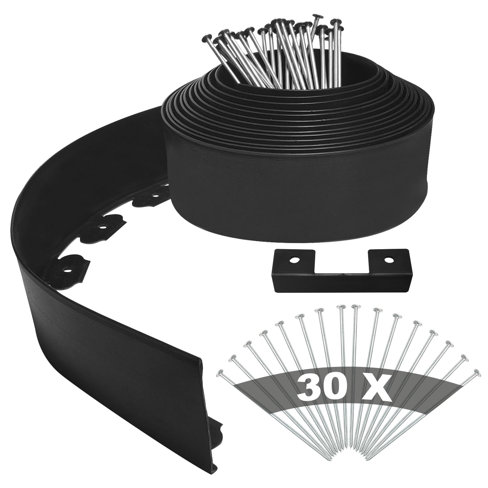 YEEBECA Lawn Edging Kit, 4 Inch High Flexible Lawn Edging Border Kit For Lawn Trimming With 30 Steel Anchors, 33 Ft Long In Black