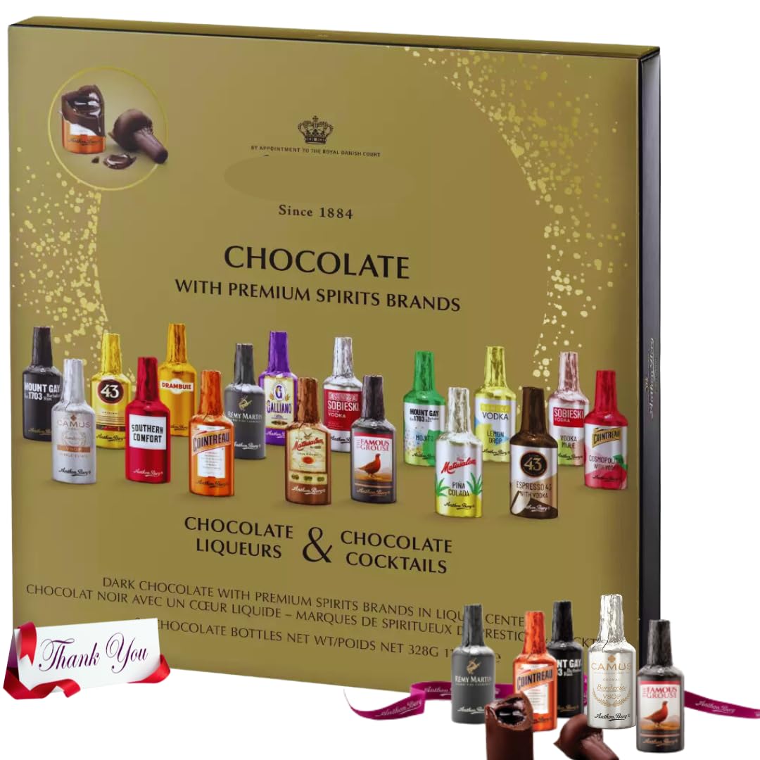 Dark Chocolate Assortment with Famous Liqueurs, Cocktails, Coffee in flavors of margarita, mojito, Irish coffee - 21x Dark chocolate luxury gift set