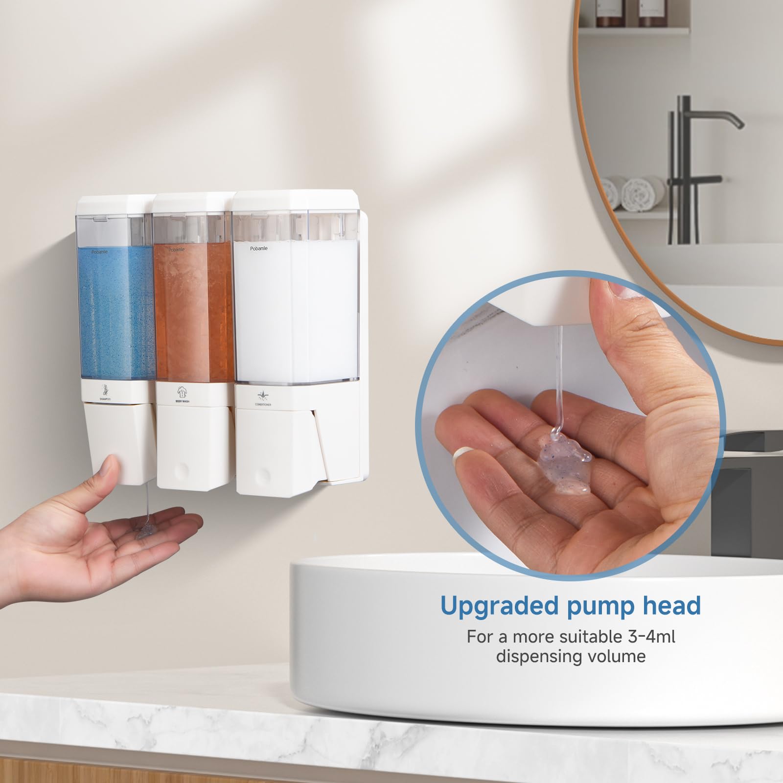 Shampoo and Conditioner Dispenser Wall Mounted, Shower Soap Dispenser No Drill Upadate Easy Slot Install, Shampoo Dispenser for Shower Bathroom Large