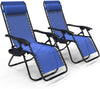 VOUNOT Zero Gravity Chair with Side Table, Set of 2, Deck Folding Recliner Sun Loungers Outdoor Chair with Cup and Phone Holder, Blue