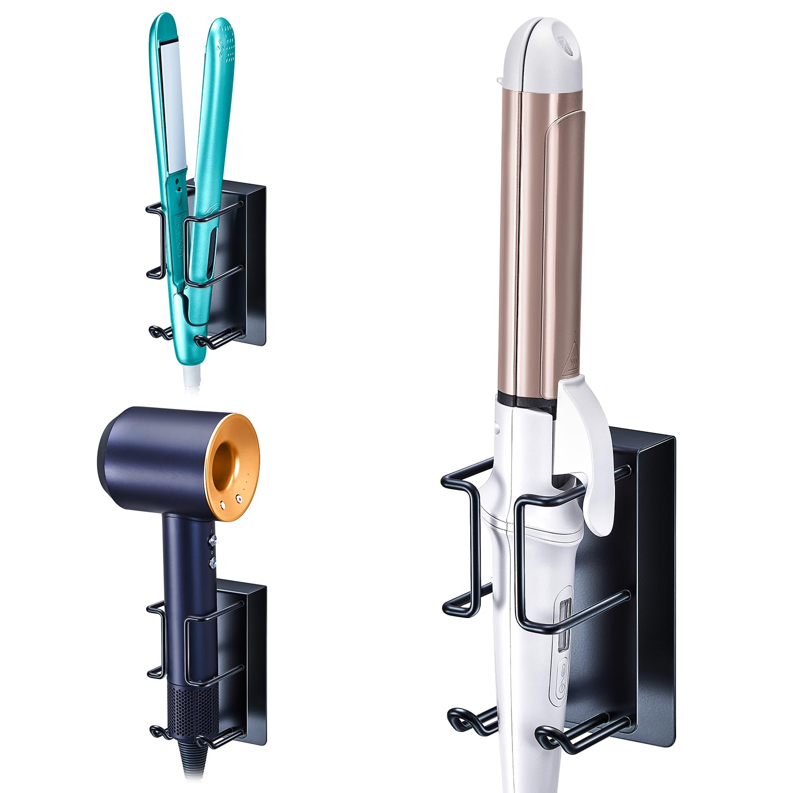 YYBO Hair Straightener Holder Wall Mount Holder for Curling Irons Styler Accessories Storage, Hairdryer holder Wall Mounted, Adhesive Hair Dryer and