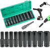 HASERY Deep Socket Set 1/2 inch 10 to 24mm, Extra Long Reach, 11 pcs Impact Driver Hex Bit Sockets, with 1/4 Hex Shank Adapter, Car Large Torque