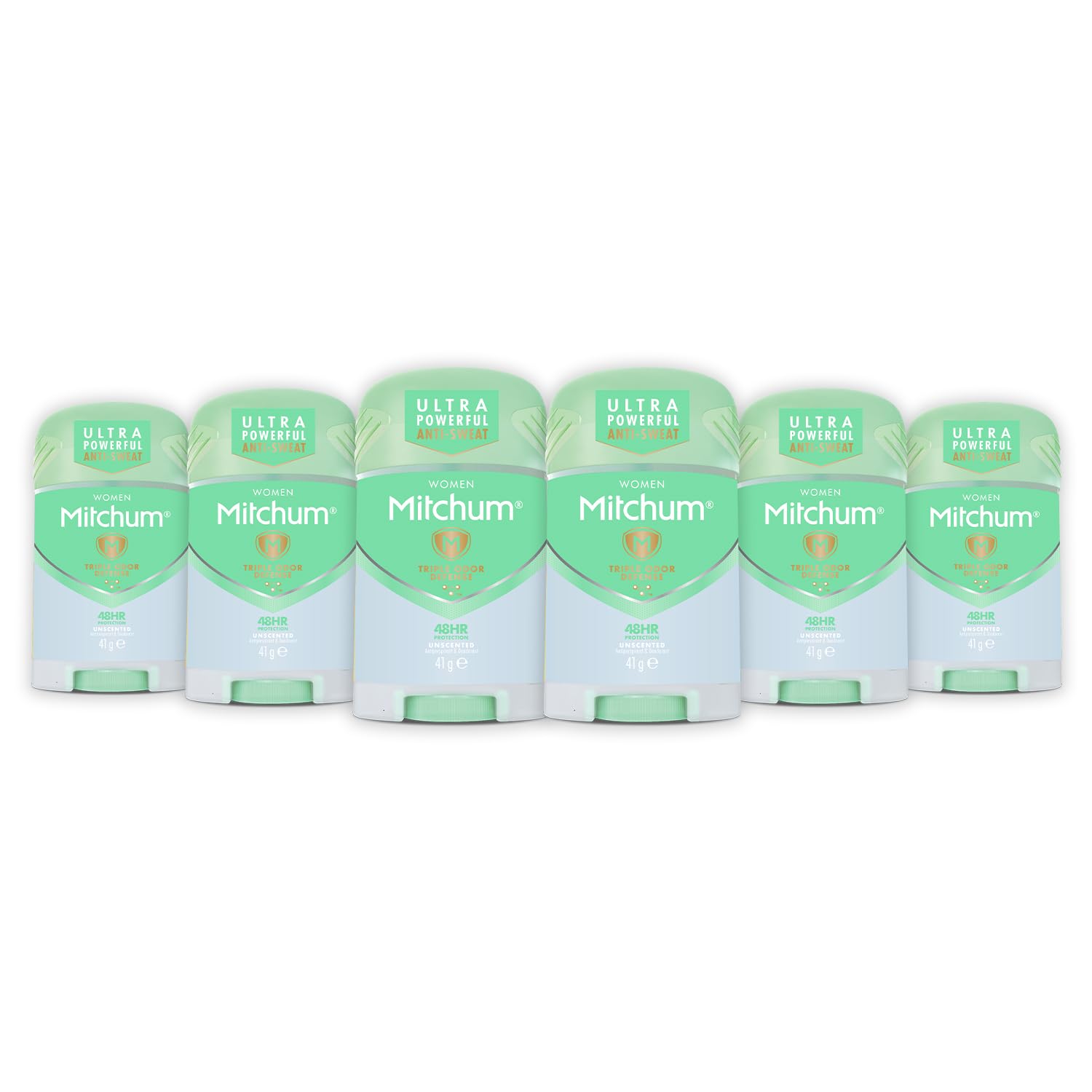 Mitchum Women Triple Odor Defense 48 hr Protection Stick Deodorant and Anti-Perspirant, Unscented, 41 g (Pack of 6)