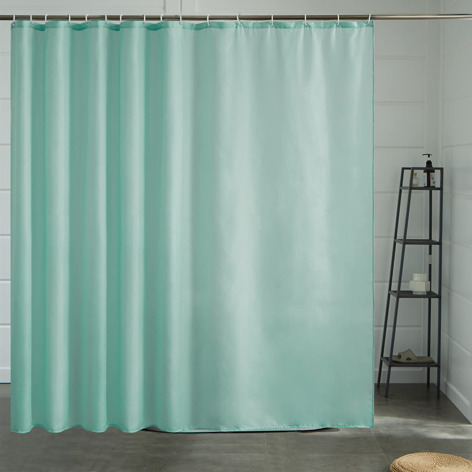 Furlinic Extra Wide Shower Curtain Waterproof Mould Proof Resistantand Mint Bath Curtains 240x180cm Washable Polyester Fabric with Weight Tape for Wet