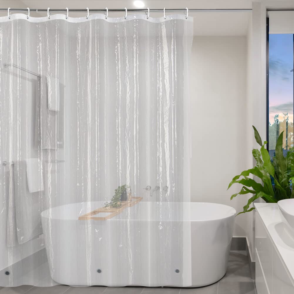 YISURE Shower Curtain Liner 180x200cm, PEVA Shower Curtain with Magnetic Bottom, Plastic Hooks, Width 71" x Height 79"