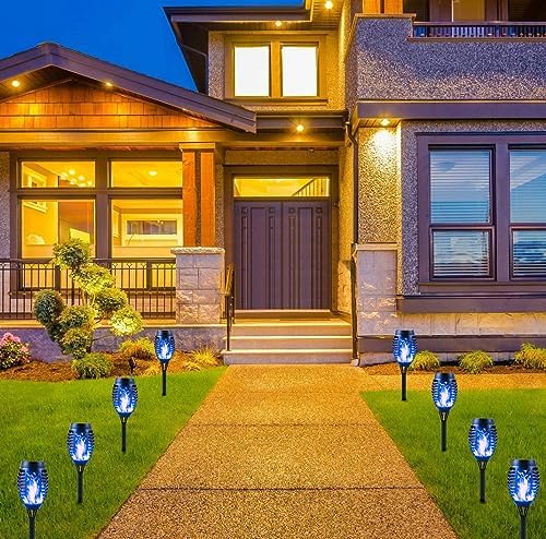 Solar Lights Outdoor Garden, 12 Pack Solar Flame Lights LED Warm Flickering Flames Waterproof Solar Torch Lights Garden Ornaments Landscape Lighting Auto On/Off for Pathway Yard Patio Decoration(Warm)