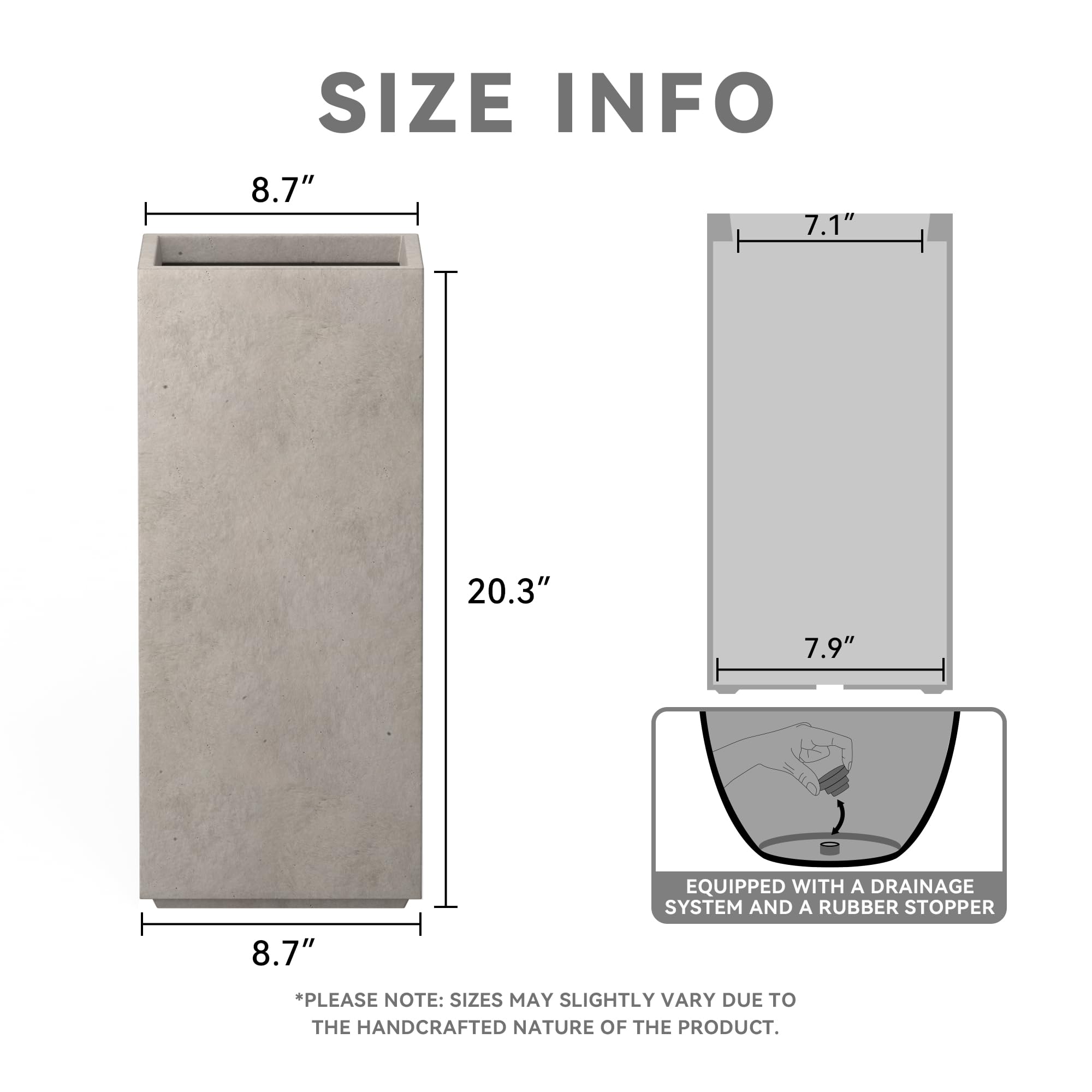 Kante Modern Rectangle Outdoor Planters, Weathered Concrete, 20.3" H