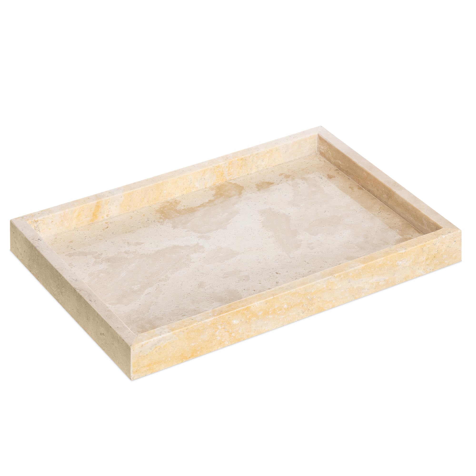 Navaris Travertine Decorative Tray - Durable Bathroom Organiser - Trays for Perfume, Jewellery, Vanity & Coffee Table Decor - 30 x 20cm Rectangle