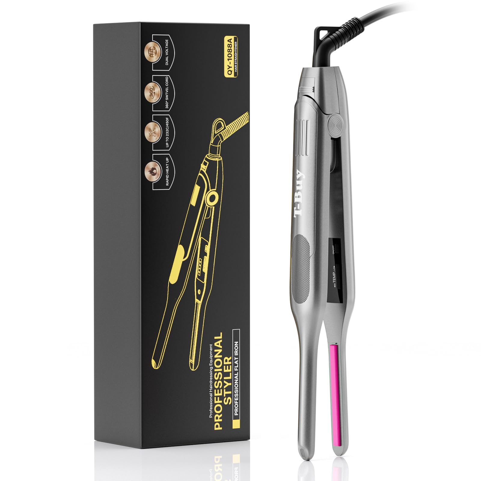 Pencil Flat Iron, T-Buy 2 in 1 Hair Straighteners and Curler for Short Hair and Men Beard, Mini Hair Straightener for Edges, Fast Heat Up and Dual