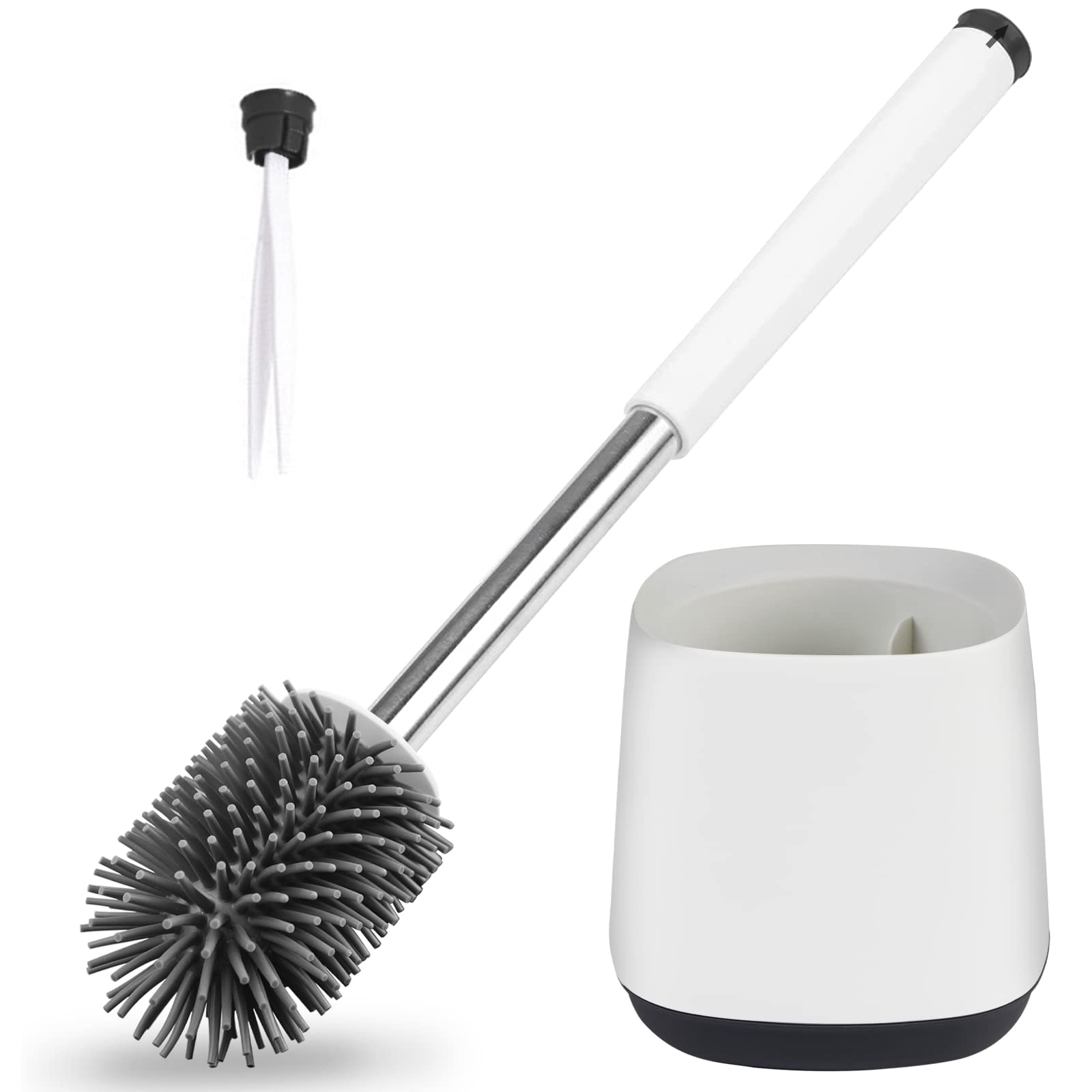 Hulameda [304 Stainless Steel] Toilet Brush and Holder Set, Silicone Toilet Brushes with Long Shank Stainless Steel Handle,Tweezers included. 4.8 x